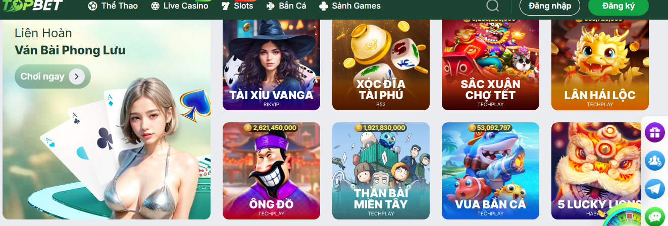 Đa dạng sản phẩm từ nhà cái Topbet